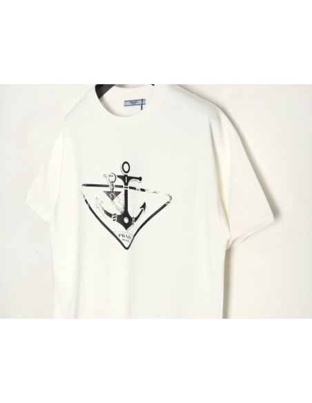 Prada Classic Anchor Triangle Print Round Neck T-Shirt,Prada