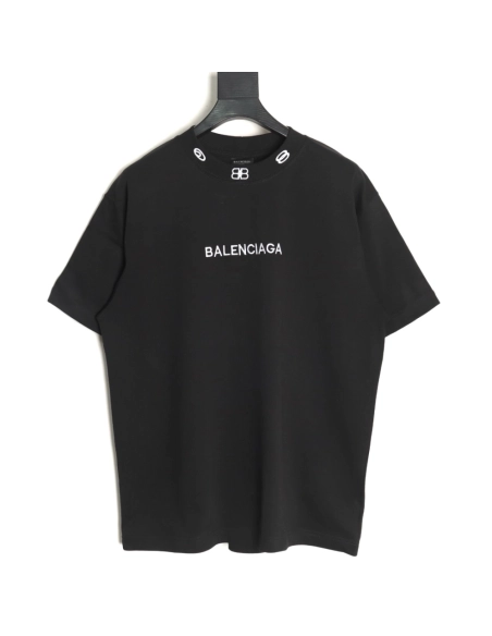 Balenciaga collar double B embroidered logo round neck short-sleeved T-shirt TSK1,Balenciaga
