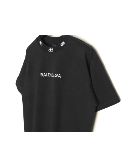 Balenciaga collar double B embroidered logo round neck short-sleeved T-shirt TSK1,Balenciaga