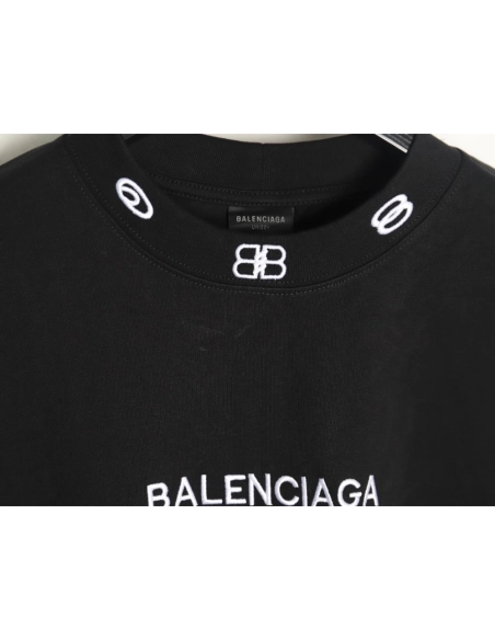 Balenciaga collar double B embroidered logo round neck short-sleeved T-shirt TSK1,Balenciaga