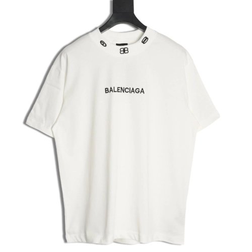 Balenciaga collar double B embroidered logo round neck short-sleeved T-shirt,Balenciaga