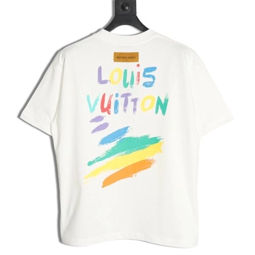 Louis Vuitton hand-painted colorful logo graffiti short-sleeved T-shirt,Louis Vuitton