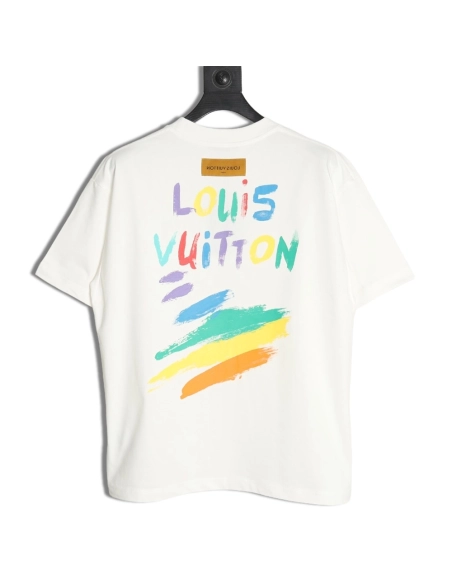 Louis Vuitton hand-painted colorful logo graffiti short-sleeved T-shirt,Louis Vuitton