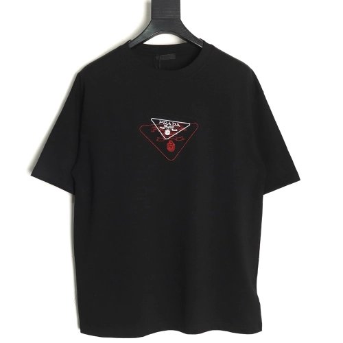 Prada Overlapping Embroidered Triangle Logo Short Sleeve TSK1,Prada