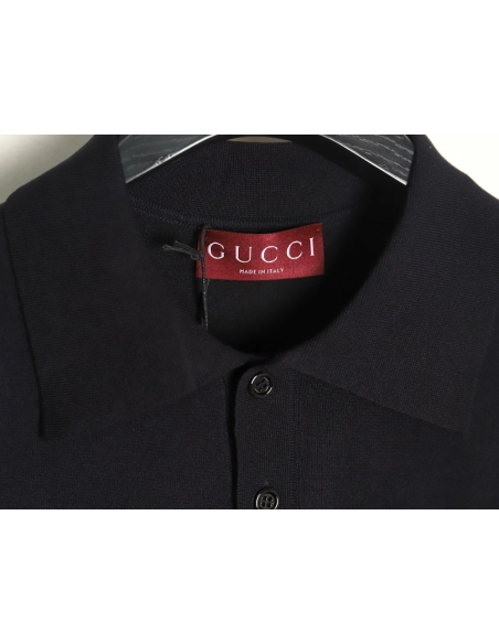 Gucci Small Logo Intarsia Knitted Short Sleeve Polo Shirt,Gucci