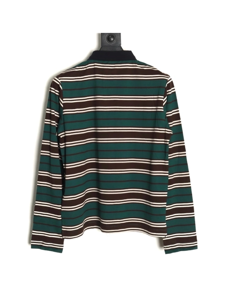 Prada Green Striped Long Sleeve Polo Shirt,Prada