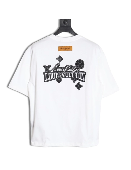 Louis Vuitton heavy letter embroidered short sleeve,Louis Vuitton
