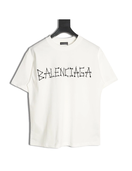 Balenciaga geometric logo double B flocked short-sleeved T-shirt,Balenciaga