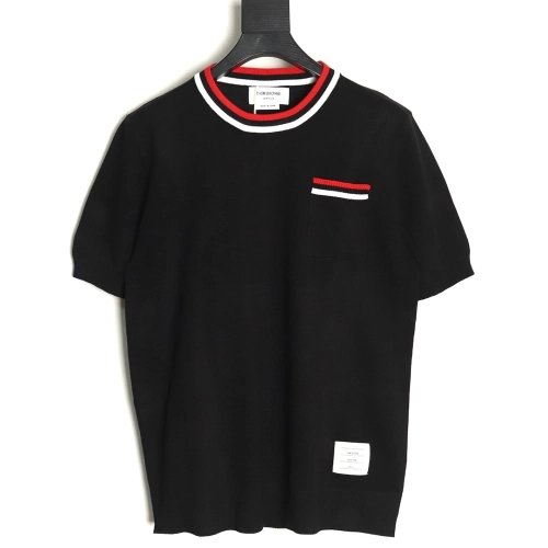 Thom Browne Neckline Tricolor Simple Knitted Round Neck Short Sleeves TSK1,Thom Browne