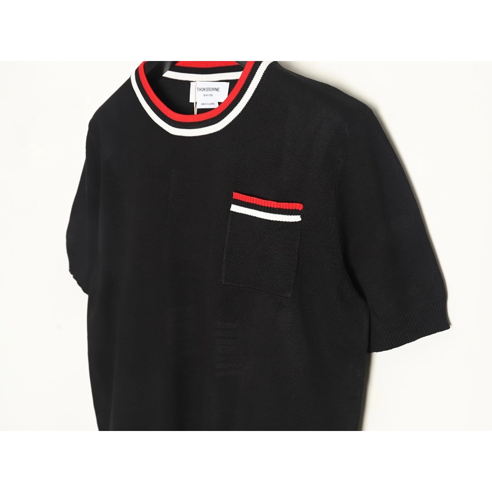 Thom Browne Neckline Tricolor Simple Knitted Round Neck Short Sleeves TSK1,Thom Browne