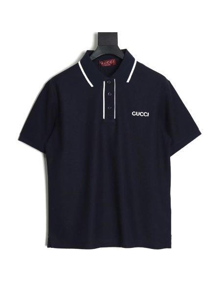 Gucci contrasting collar lettering laser embroidery short sleeve polo shirt TSK1,Gucci
