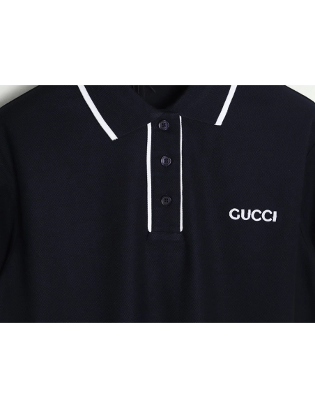Gucci contrasting collar lettering laser embroidery short sleeve polo shirt TSK1,Gucci