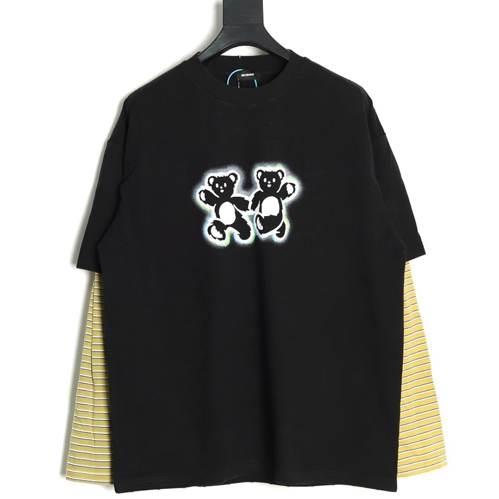 We11Done Double-sided bear striped stitching washed nostalgic T-shirt TSK1,We11done