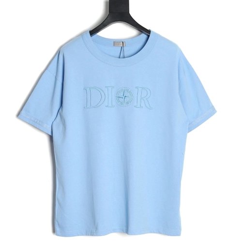 Dior &amp; Stone Island Embroidered Letter Compass Short Sleeve T-Shirt,Dior