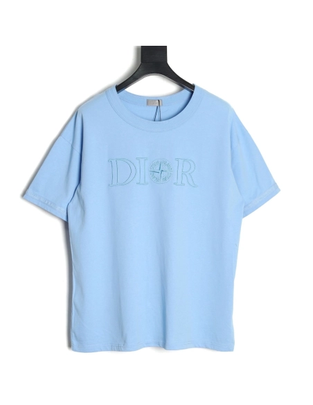Dior &amp; Stone Island Embroidered Letter Compass Short Sleeve T-Shirt,Dior