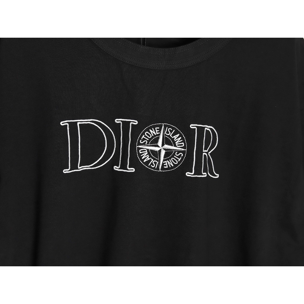 Dior &amp; Stone Island Embroidered Letter Compass Short Sleeve T-Shirt TSK1,Dior
