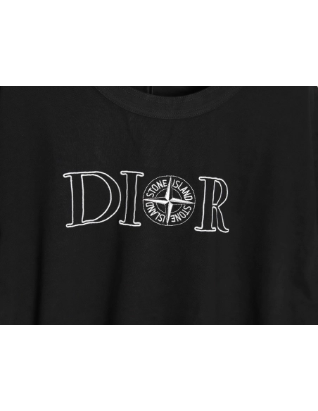 Dior &amp; Stone Island Embroidered Letter Compass Short Sleeve T-Shirt TSK1,Dior