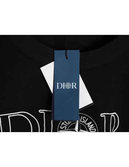 Dior &amp; Stone Island Embroidered Letter Compass Short Sleeve T-Shirt TSK1,Dior