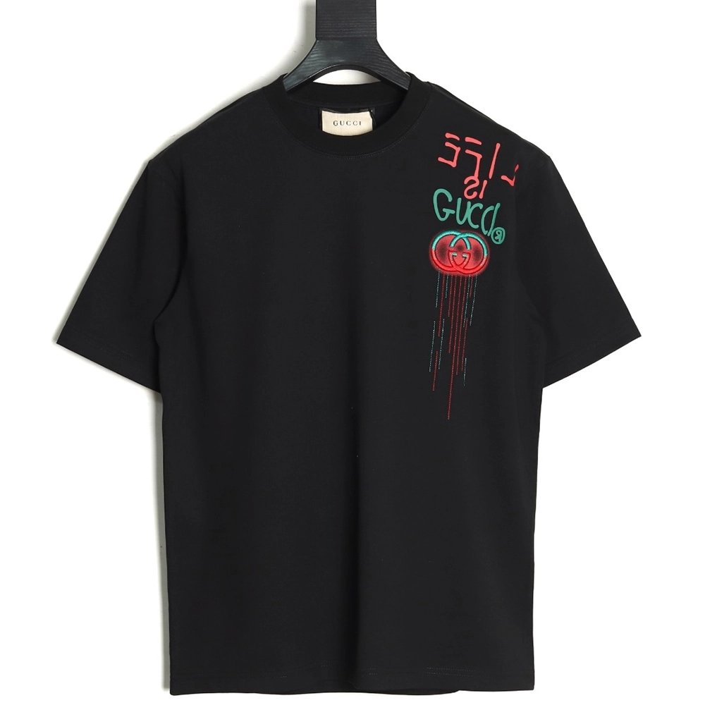 Gucci shoulder contrast logo tassel embroidered short sleeve T-shirt TSK1,Gucci