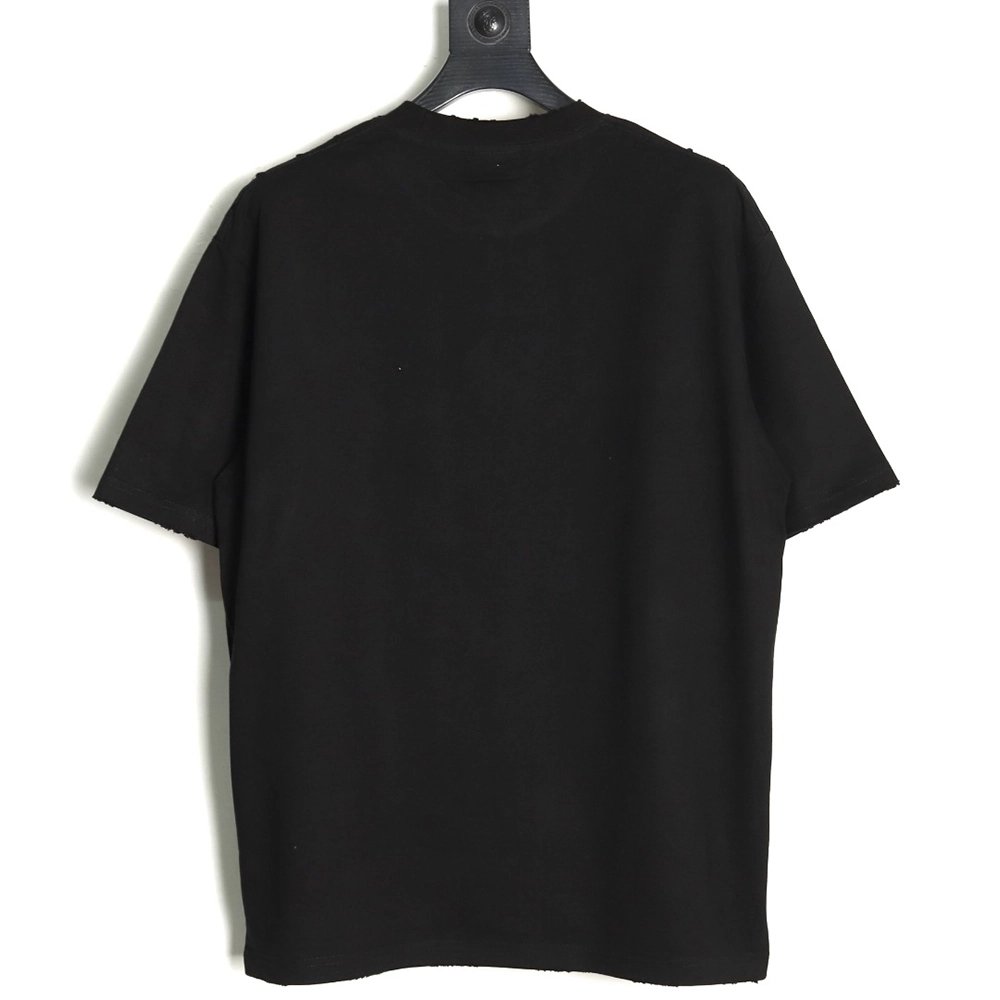 Balenciaga Double B embroidery and 3D inkjet logo ripped short-sleeved T-shirt TSK1,Balenciaga