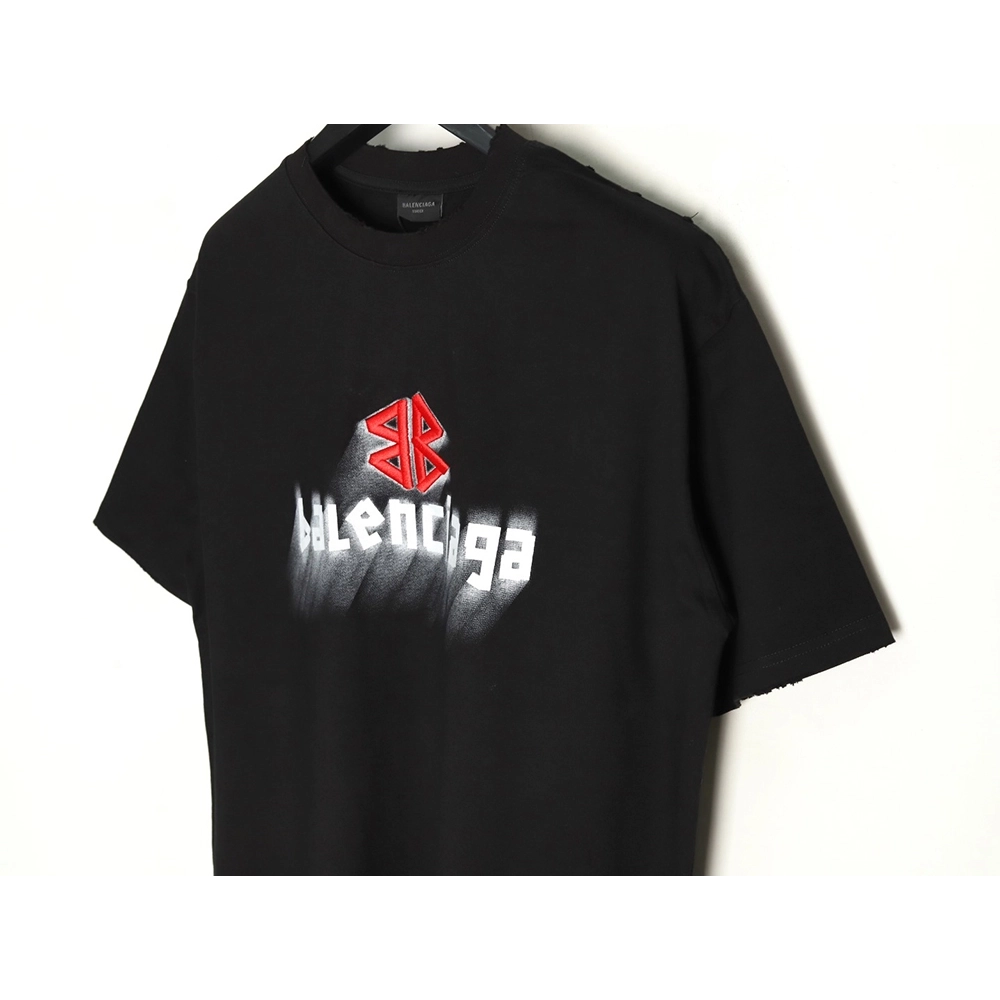 Balenciaga Double B embroidery and 3D inkjet logo ripped short-sleeved T-shirt TSK1,Balenciaga