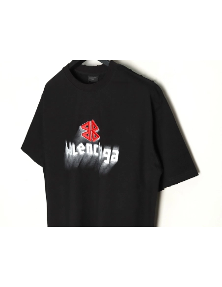 Balenciaga Double B embroidery and 3D inkjet logo ripped short-sleeved T-shirt TSK1,Balenciaga