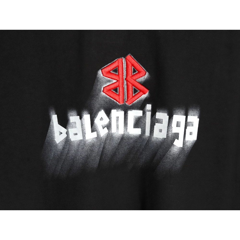 Balenciaga Double B embroidery and 3D inkjet logo ripped short-sleeved T-shirt TSK1,Balenciaga
