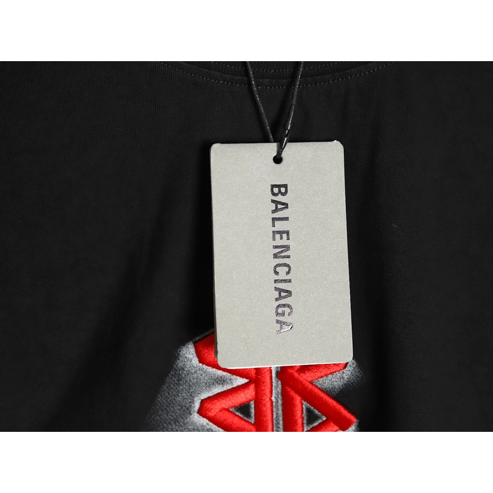 Balenciaga Double B embroidery and 3D inkjet logo ripped short-sleeved T-shirt TSK1,Balenciaga