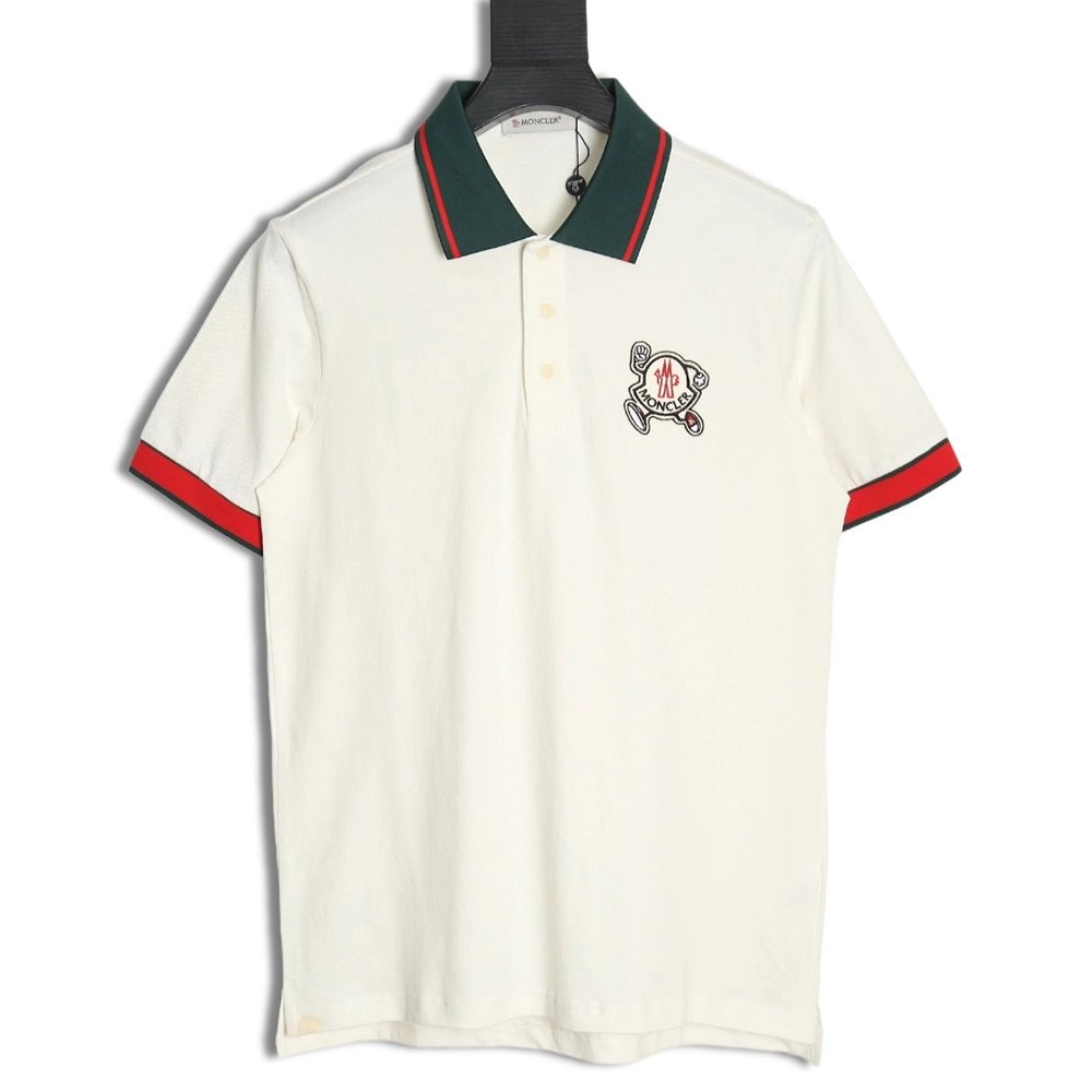 Moncler Running Man Embroidered Badge Short Sleeve Polo Shirt,Moncler