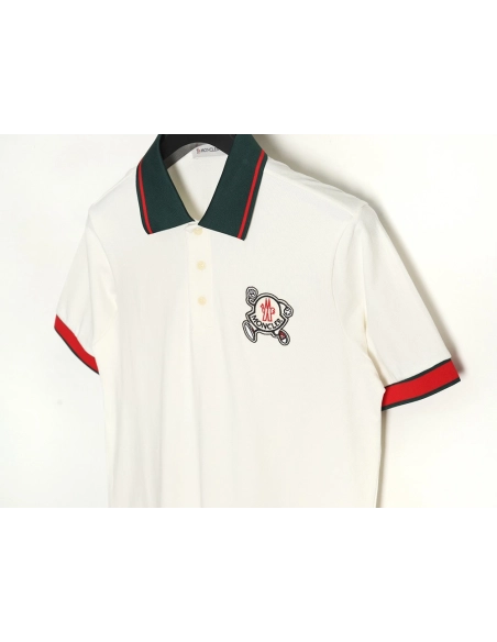 Moncler Running Man Embroidered Badge Short Sleeve Polo Shirt,Moncler