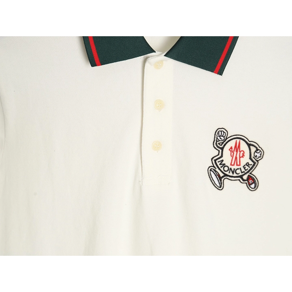 Moncler Running Man Embroidered Badge Short Sleeve Polo Shirt,Moncler