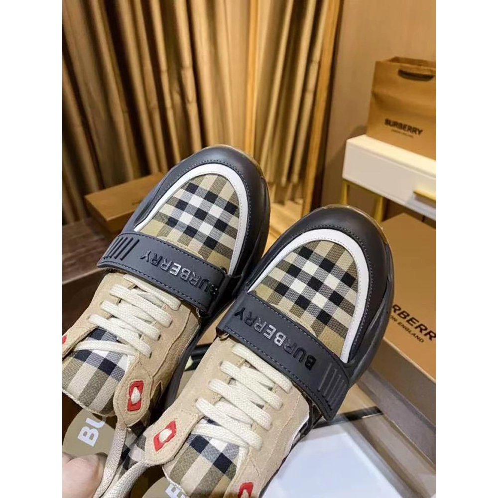 Burberry Ramsey Vintage Check Suede Leather Sneakers,BURBERRY SNEAKERS