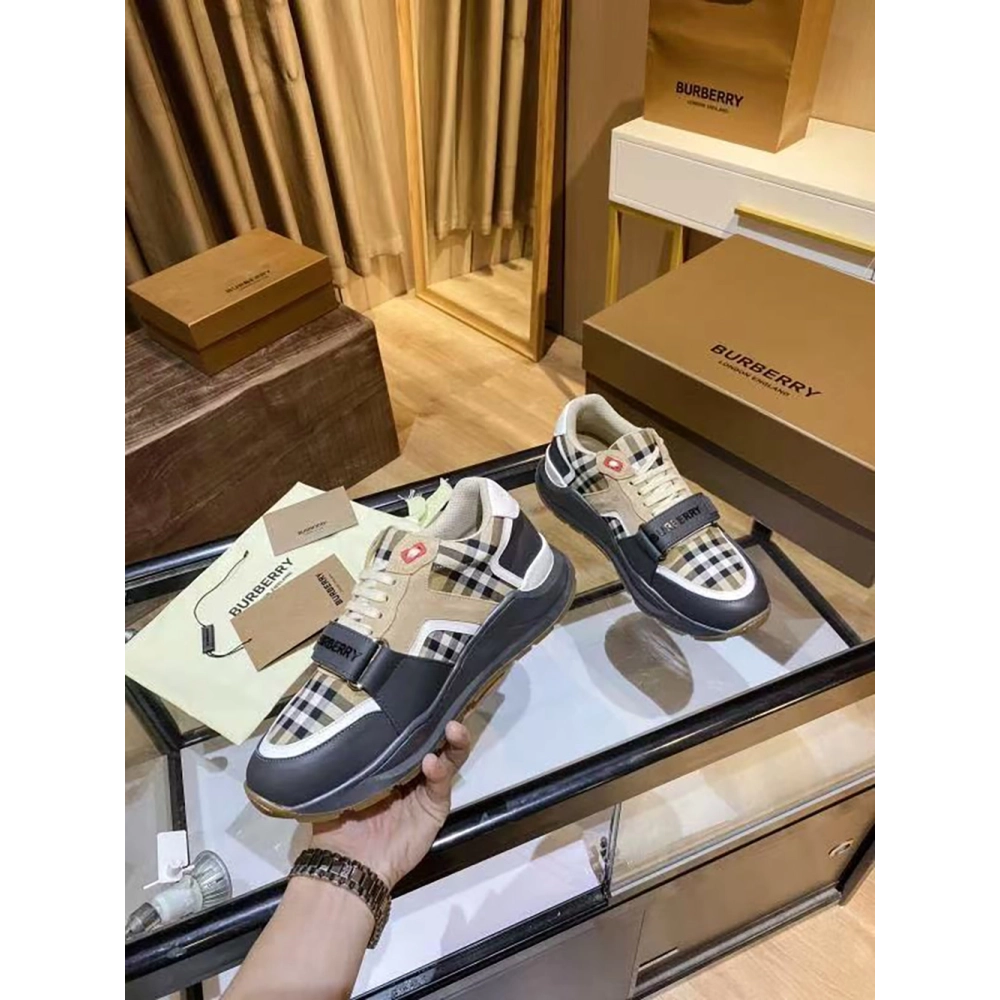 Burberry Ramsey Vintage Check Suede Leather Sneakers,BURBERRY SNEAKERS