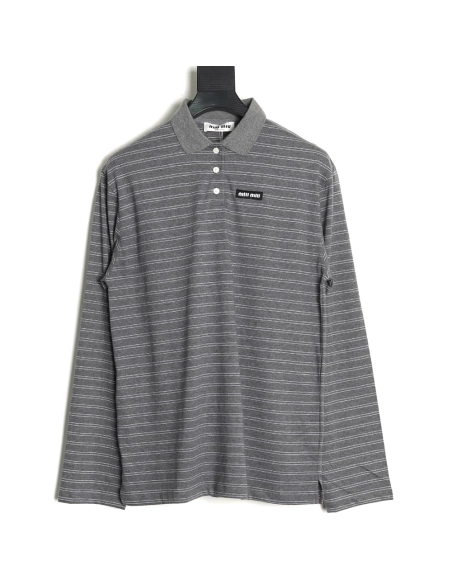 Miu Miu Grey Stripe Logo Long Sleeve Polo Shirt,Miu Miu