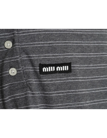 Miu Miu Grey Stripe Logo Long Sleeve Polo Shirt,Miu Miu