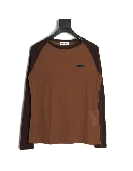Miu Miu raglan sleeve contrast patchwork long sleeve T-shirt,Miu Miu