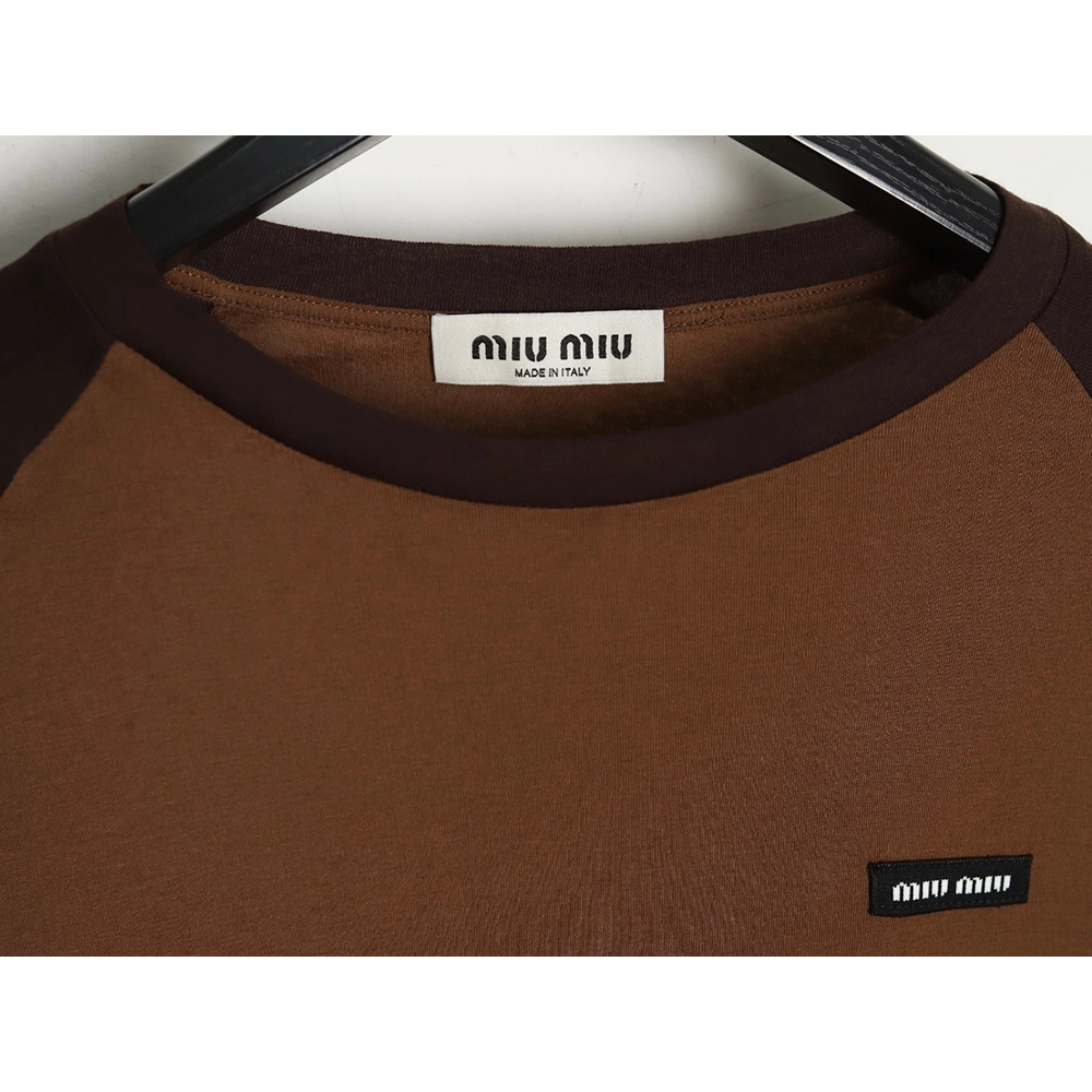 Miu Miu raglan sleeve contrast patchwork long sleeve T-shirt,Miu Miu