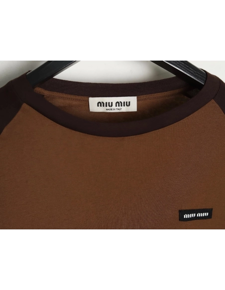 Miu Miu raglan sleeve contrast patchwork long sleeve T-shirt,Miu Miu