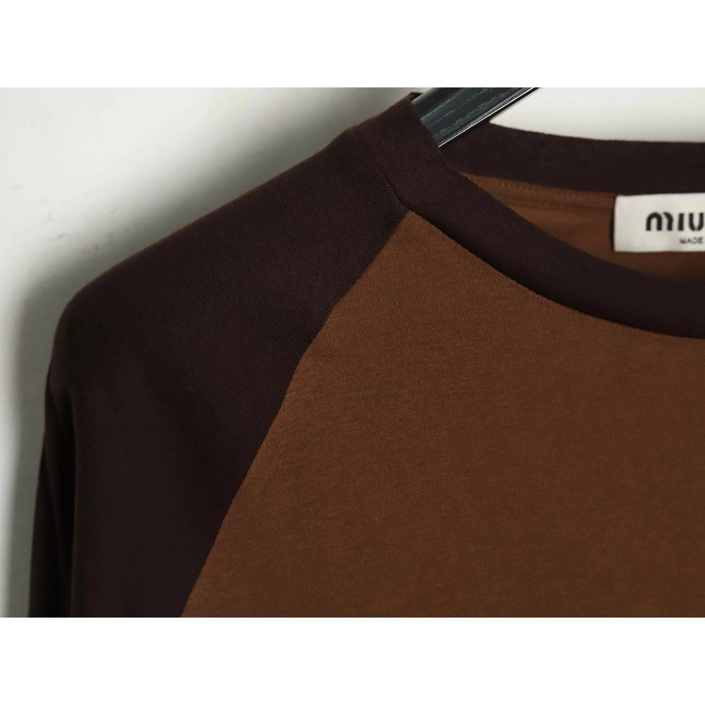 Miu Miu raglan sleeve contrast patchwork long sleeve T-shirt,Miu Miu