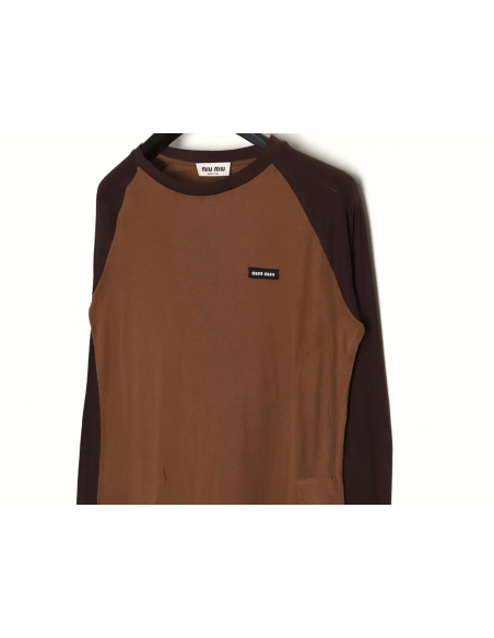 Miu Miu raglan sleeve contrast patchwork long sleeve T-shirt,Miu Miu