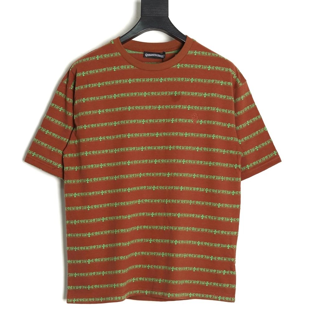 Chrome Hearts Striped Cross Short Sleeve T-Shirt TSK2,Chrome Hearts