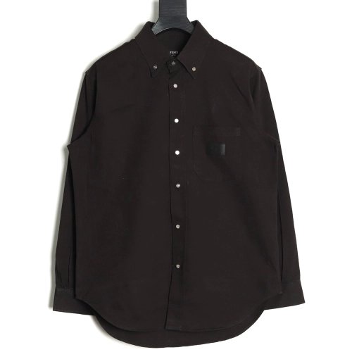 Fendi leather label patch long sleeve shirt,Fendi