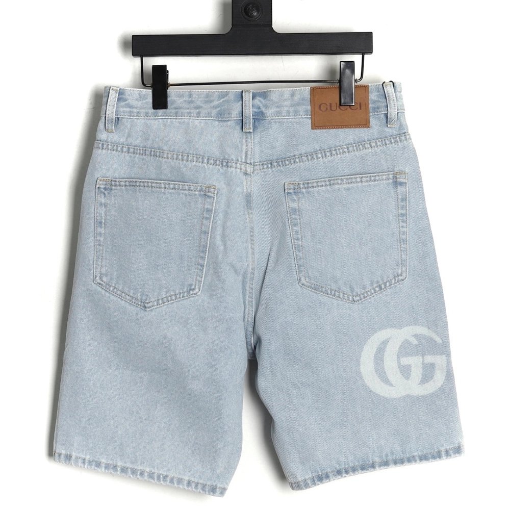 Gucci Double G print washed blue denim shorts,Gucci