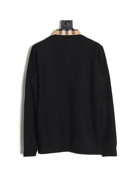 Burberry Check Lapel Long Sleeve Polo Shirt Black,Burberry