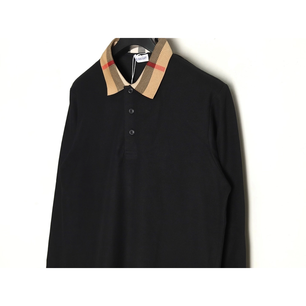 Burberry Check Lapel Long Sleeve Polo Shirt Black,Burberry