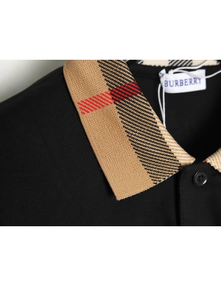 Burberry Check Lapel Long Sleeve Polo Shirt Black,Burberry