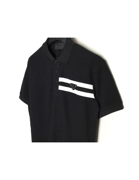 Prada chest triangle logo double bars short sleeve polo shirt TSK3,Prada