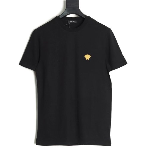 Versace Gold Logo Embroidered Short Sleeve T-Shirt tsk1,Versace