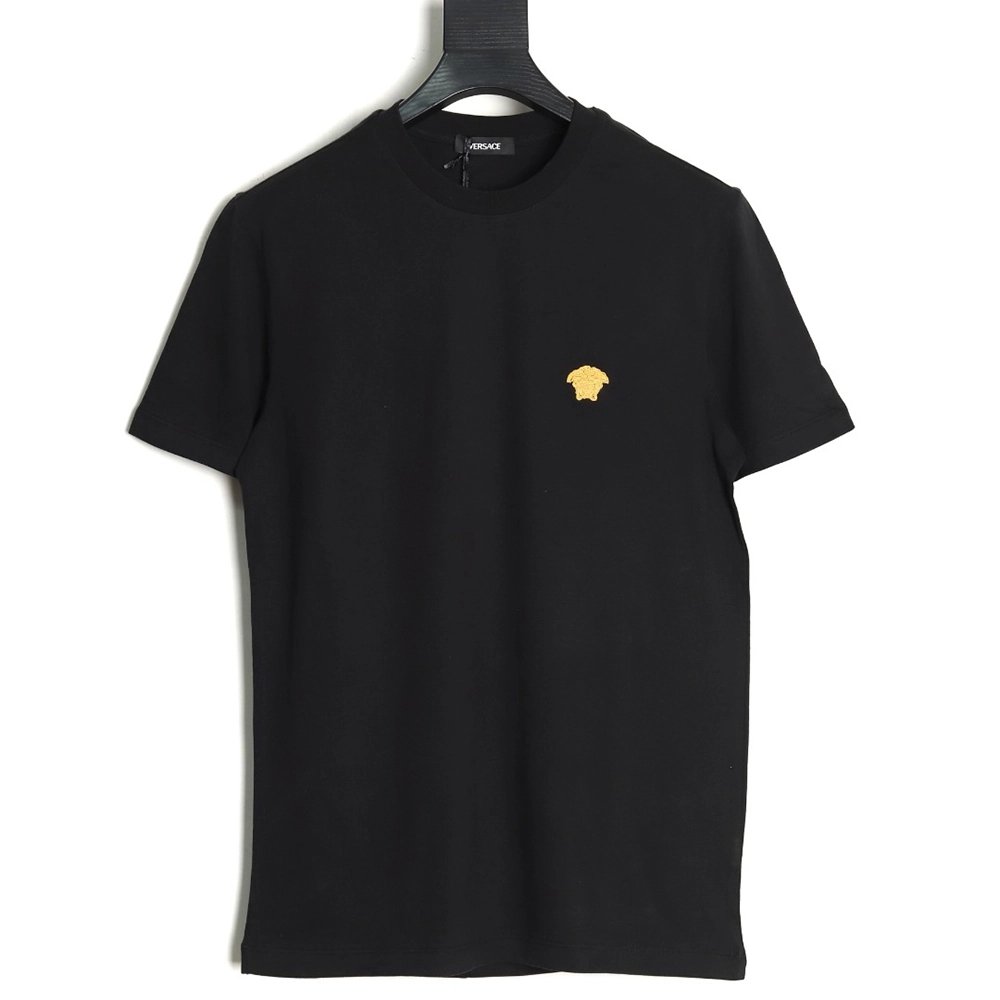 Versace Gold Logo Embroidered Short Sleeve T-Shirt tsk1,Versace