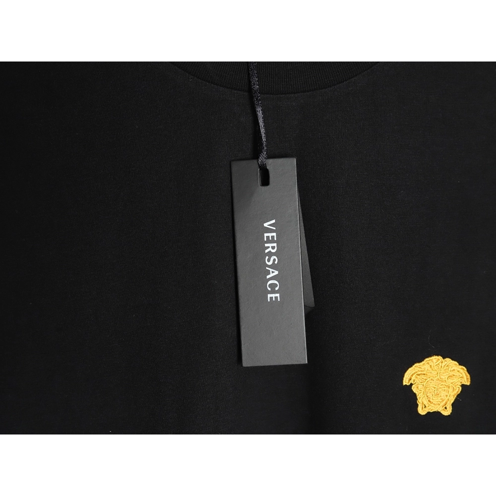 Versace Gold Logo Embroidered Short Sleeve T-Shirt tsk1,Versace